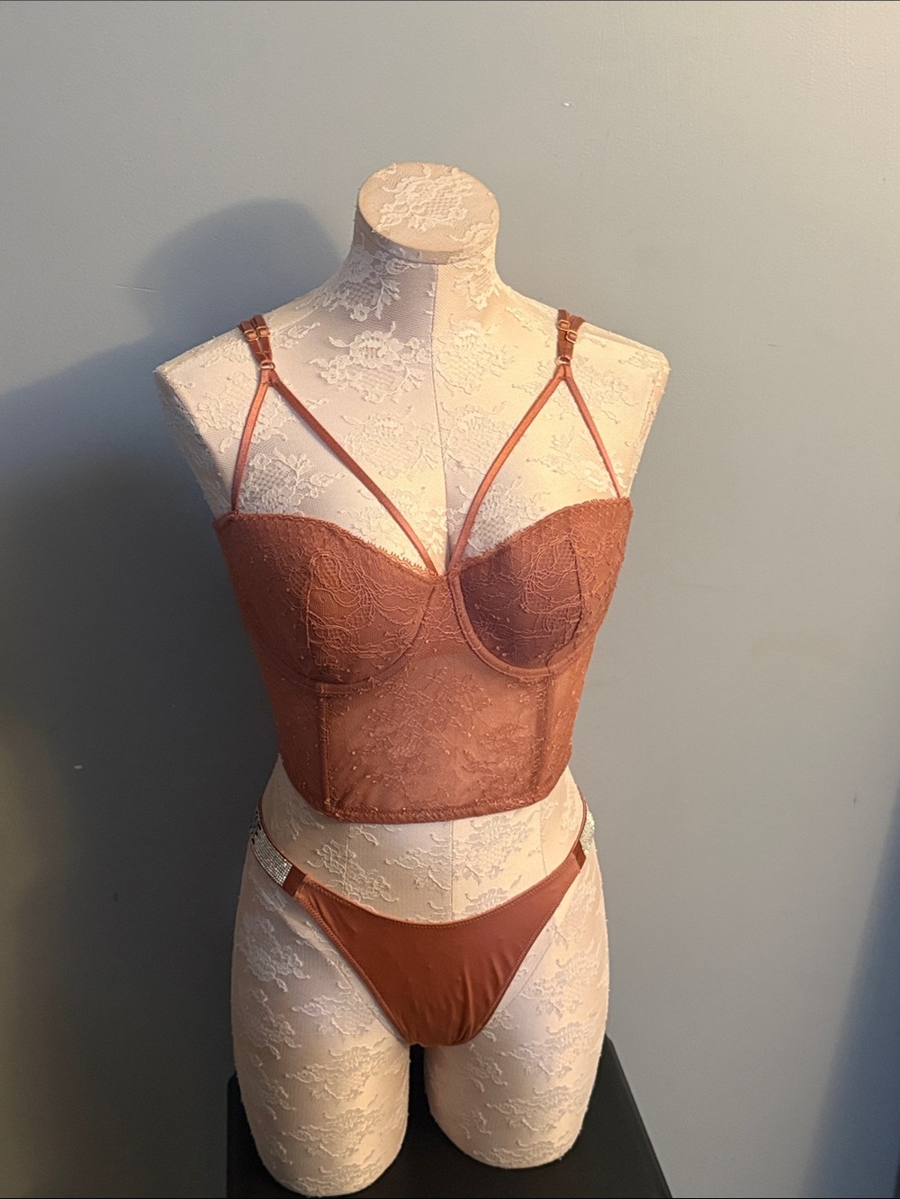 Victoria's Secret Rust Lace Longline Bralette Set